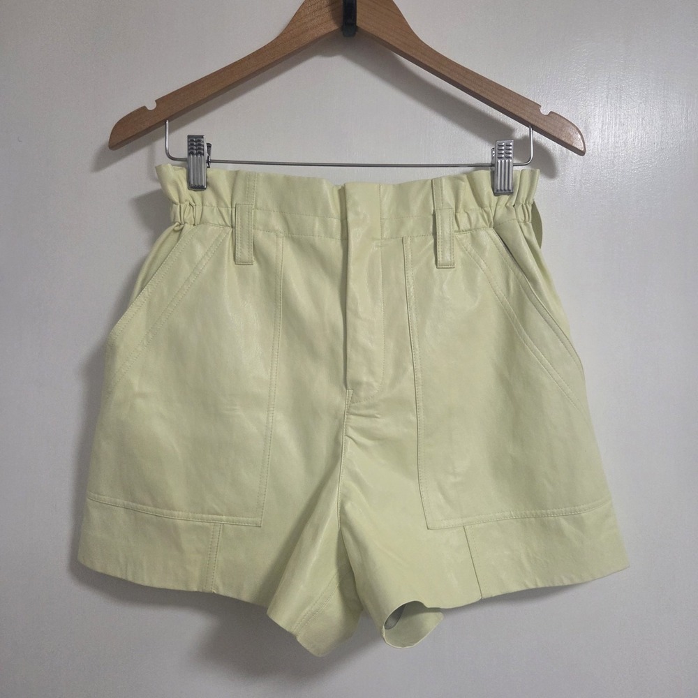 A.L.C Womens Faux Leather Shorts Yellow Paperbag Waist High Rise Size 4 Chic